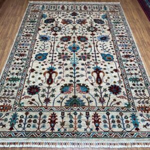 Neutral 6x8 ft Floral Bidjar Area Rug – Handmade Afghan Sultani Chobi Beige Rug for Living Room & Dining Room