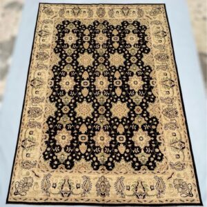 Hand Knotted Afghan Chobi Rug – 9x12 ft Wool Carpet | Beige & Charcoal Floral Design Afghan Europe Bazar