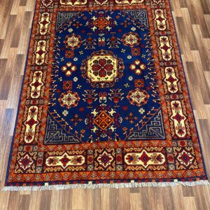 Qazaq Design Afghan Rug – Handwoven Wool Carpet from Mazar-e-Sharif | Natural Dyes, 7.10 x 5.1 ft