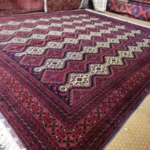Handmade Afghan Wool Carpet (4 x 3 ft) – Traditional Red and Ivory Geometric Rug