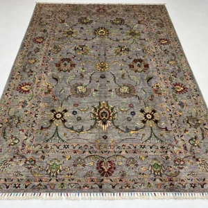 Hand Knotted 6x8 Ft Rare Grey Sultani Area Rug – Oriental Grey Bidjar Floral Rug – Waziri Chobi Wool Rug – Veg Dyed Afghan Rug for Living Room