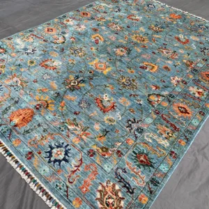 Afghan Sultani Handmade Wool Rug (5.9x8 ft) – Afghan Hand-Knotted Oriental Floral Carpet in Blue & Beige